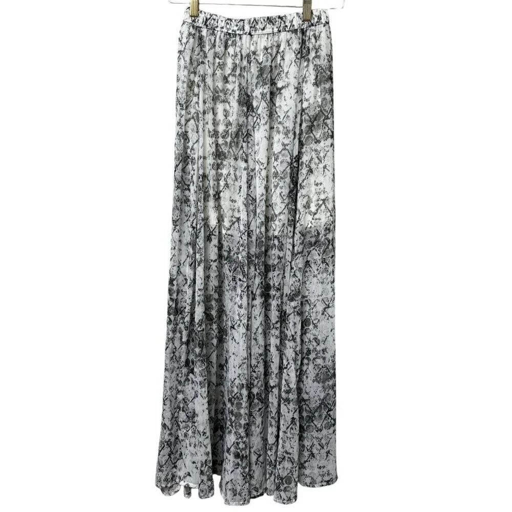 Abercrombie & Fitch Maxi Skirt Small Gray Snakeprint Chiffon Elastic Waist Flowy